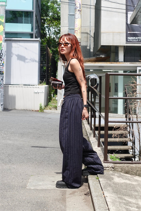 リネン混ストライプラフパンツ
